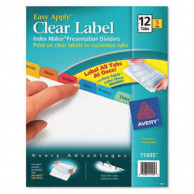 Avery 11405 Index Maker Punched Clear Label Tab Divider - Blank - 12 (ave11405)