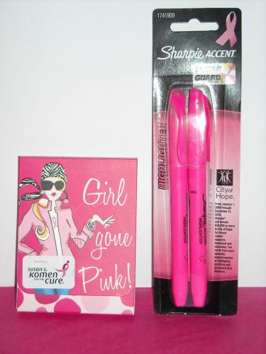 (#2512) &#034;Breast Cancer Awareness&#034; 2pk Pink SHARPIE Accents &amp; 75 pg Mini Notebook