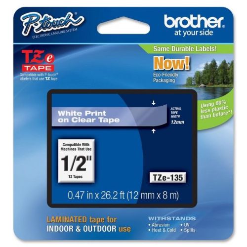 BROTHER INT L (SUPPLIES) TZE135  WHITE ON CLEAR FOR TZ