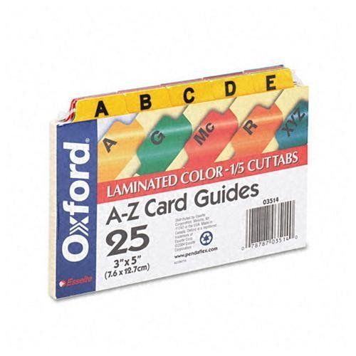 Esselte 03514 Laminated Index Card Guides, Alpha, 1/5 Tab, Manila, 3 X 5, 25/set