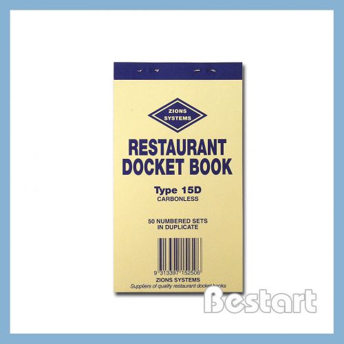 RESTAURANT DOCKET BOOK ZIONS #15D CARBONLESS DUPLICATE - PACK OF 25