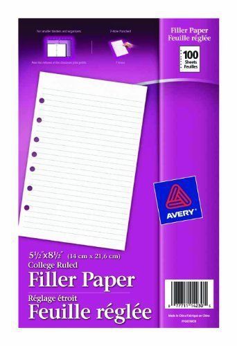 Avery mini binder filler paper - college ruled - 5.50&#034; x 8.50&#034; - 100 (ave14230) for sale