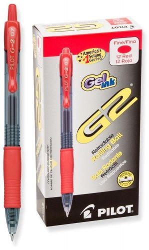 NEW Box of 12 PILOT RED G2 Gel Ink FINE Retractable Rolling Ball Pens 31022