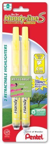 Pentel Handy-line S Retractable Highlighter, Chisel Tip, Yellow Ink, 2 Pack  (SX