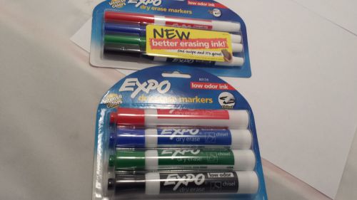 Expo low odor dry erase markers fine and chisel packs red blue green black new for sale