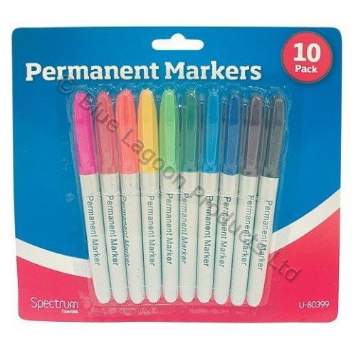 10 x Colour Permanent Markers | BROAD TIP | Black Red Blue Green Pink Orange