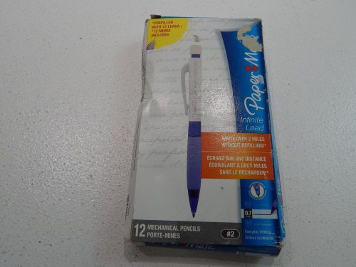Blue White 12 PC Mechanical Pencils Prefilled #2 Lead w/Eraser PAPER MATE 0.7 mm