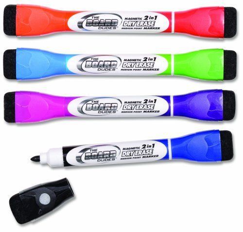 New board dudes double-sided magnetic dry erase markers  assorted colors 4-pack for sale