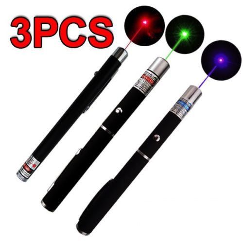 3 pcs 5mw 532NM Powerful Green Laser Pointer Pen Combo Blue Violet Red Light NEW