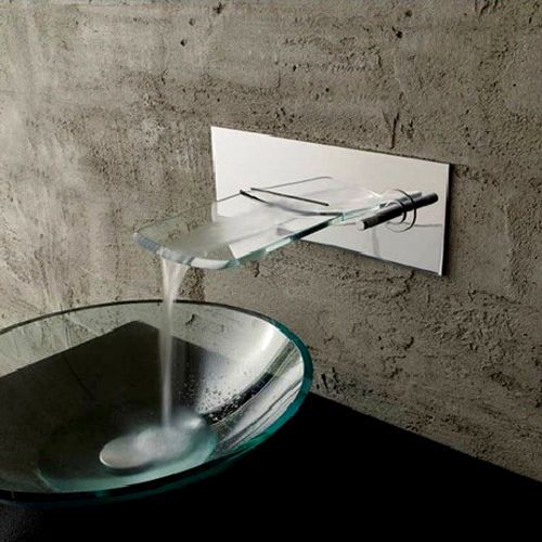 Modern Wall Mounted Waterfall Sink Faucet Tap Chrome Brass Glass Free Shipping