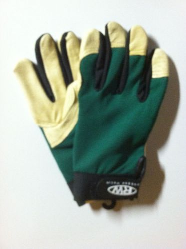 RW Rugged Wear Green High Dexterity Gloves, Leather Palm/Spandex Size: Medium