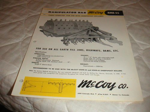 1940&#039;s mccoy rmb-55 manipulator bar for sheepsfoot rollers sales brochure for sale