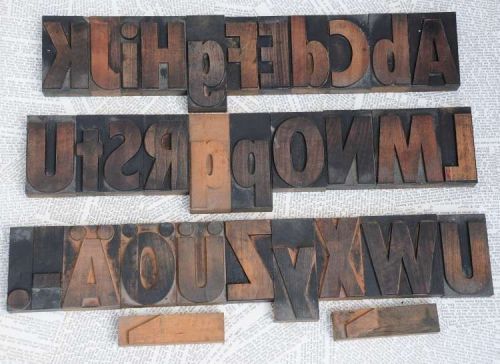 A-Z mixed alphabet 3.54&#034; letterpress wooden printing blocks print Vintage shabby
