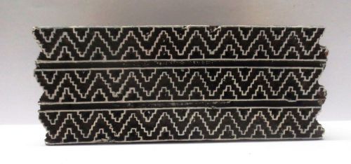 VINTAG WOODEN HAND CARVED TEXTILE PRINTING FABRIC BLOCK STAMP ZIG ZAG BORDER