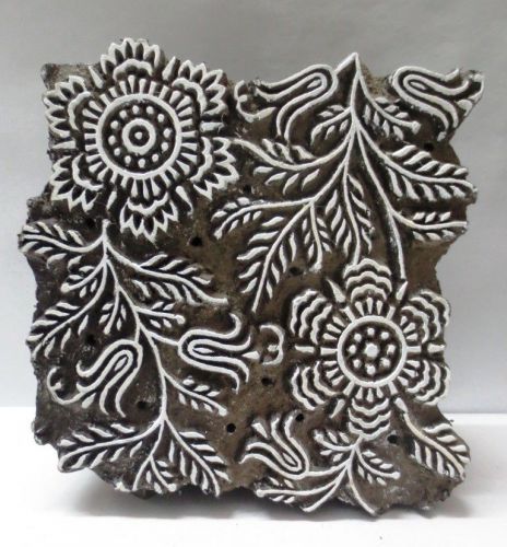 INDIAN WOODEN HAND CARVE TEXTILE PRINTING ON FABRIC BLOCK STAMP FLORAL PRINT