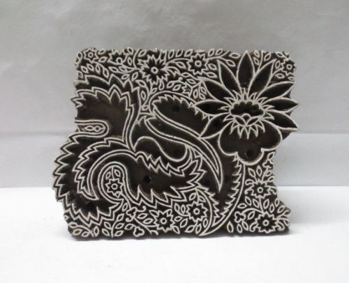 INDIAN WOODEN HAND CARVED TEXTILE PRINTING FABRIC BLOCK STAMP DEEP N FINE FLORAL