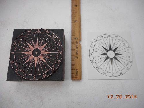 Letterpress Printing Printers Block, Mariner&#039;s Compass w Fluer de Lis