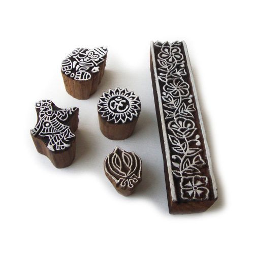 Hand Carved Religious Pattern Wooden Printing Tags (Set of 5)