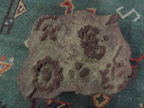 WOOD INDIAN LOTUS HAND CARVED FABRIC TEXTILE PRINTING BLOCK ANTIQUE 19TH CENTURY