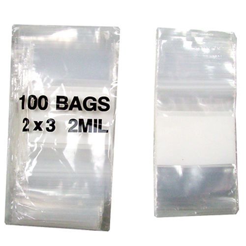 100 - 2x3 WRITEABLE ZIPLOCK BAGS 2MIL A+ ZIP LOCK BAG
