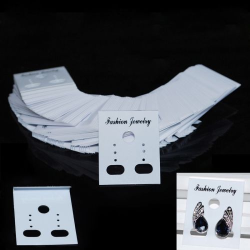 100Pcs White Plastic Professional Earring Ear Studs Cards Display Hang Holder