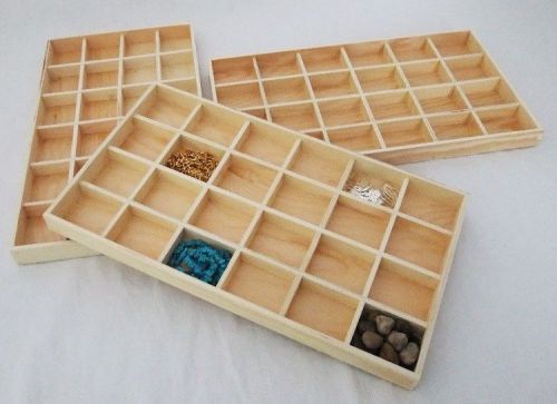 24 IN 1 NATURAL WOOD JEWELRY DISPLAY TRAYS PACKAGE OF 3