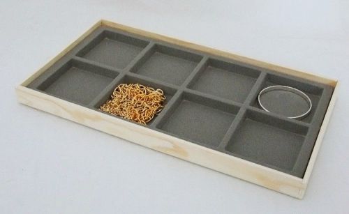 8 SLOT MULTIPURPOSE NATURAL WOOD STACKABLE TRAY WITH GRAY INSERT