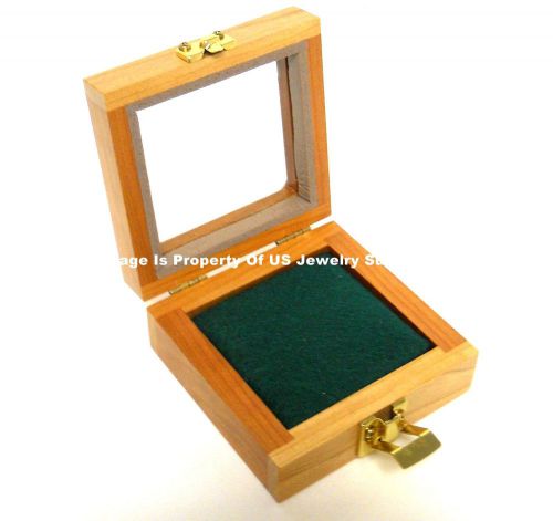Small cherry wood glass top green awards medals pins pocket watch display case for sale
