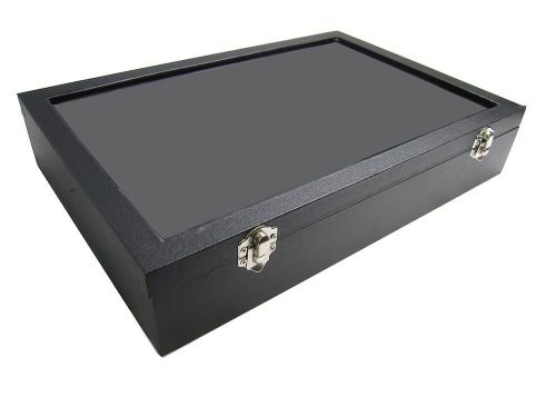 Glass Top Lid Black Velvet Jewelry Display Box Case Showcase 2.75 inch Height