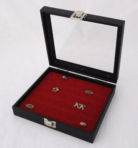 36 RING GLASS TOP JEWELRY DISPLAY CASE BOX RED