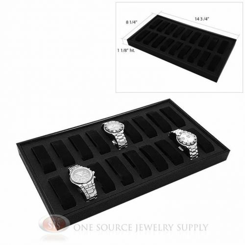 Black Wooden Presentation Display Storage Watch Tray  w/ 18 Removable Holders