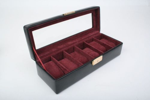 Watch Box Collector Collection Jewelry Case For 6 Watch Watches Black Leather