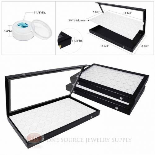 (3) black acrylic snap top display cases w/ white 50 gem jar gemstone inserts for sale