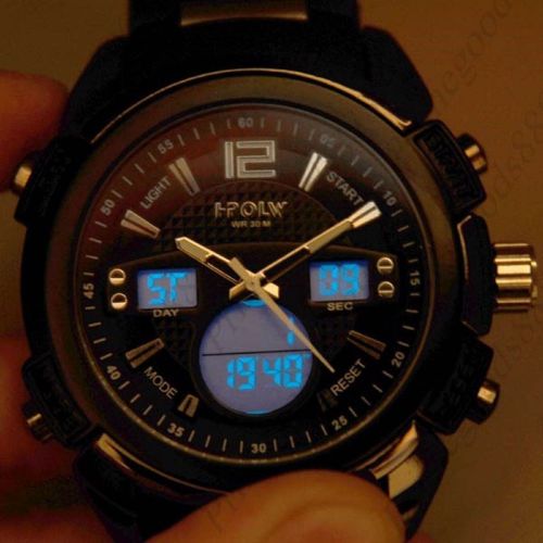 Waterproof Analog Digital Quartz Men&#039;s Wristwatch Alarm Stopwatch Date in Black