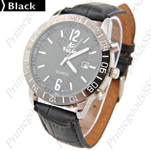 Synthetic leather band quartz wrist with date men&#039;s free shipping black face for sale