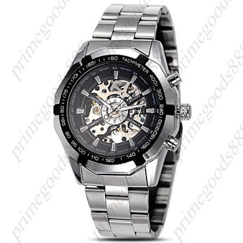 Stainless Steel See Through Auto Automatic Mechanical Men&#039;s Wristwatch Black