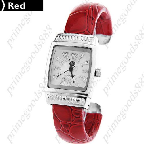 Square Bracelet Bangle Lady Ladies Analog Quartz Wristwatch Women&#039;s Red