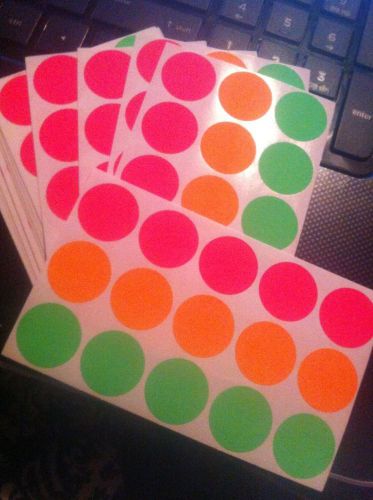 60- 3/4&#034; Circle Color Coded Florescent Sticker Avery Labels - Pink Green Orange