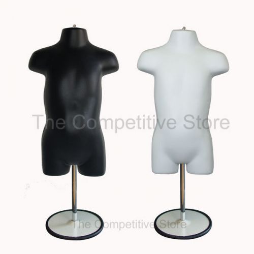 2 black and white toddler mannequin forms with metal base 18 mo - 4t clothing for sale