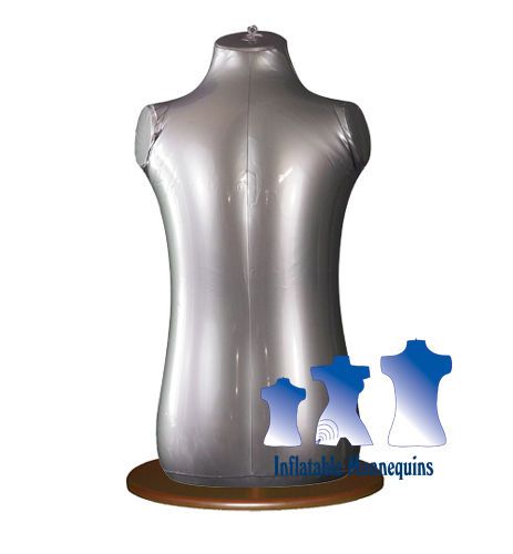 Inflatable Toddler Torso, Silver And Wood Table Top Stand, Brown