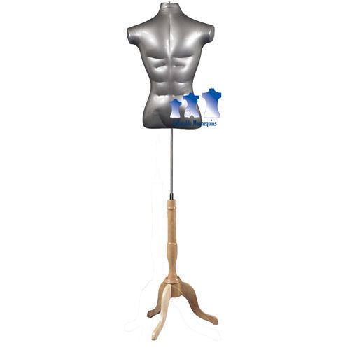 Inflatable Male Torso, Silver and MS7N Stand
