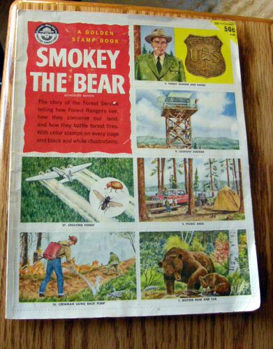 1958 SMOKEY THE BEAR GOLDEN STAMP BOOK  WITH ALL STAMPS AS FOUND RARE LOOK