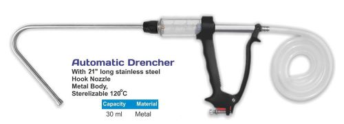 Drench gun, automatic, long hook nozzle, v grip, metal body, 30ml for sale