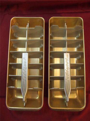 2 coldspot vintage gold tone aluminum ice cube freezer tray~w/ lever~pair metal for sale