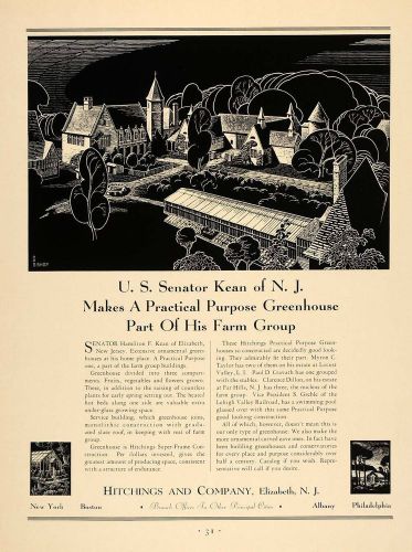 1931 ad hitchings greenhouse farm hamilton kean woodcut - original f1a for sale