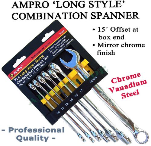 AMPRO LONG STYLE COMBINATION SPANNER SET CRV HIGH QUALITY TOOLS MIRROR CHROME