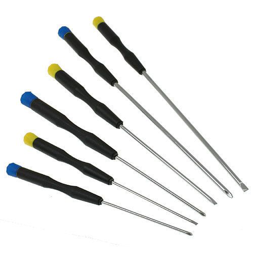 6PC LONG REACH PRECISION SCREWDRIVER SET PHILLIPS + SLOTTED WITH MAGNETIC TIPS