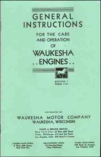 Waukesha engines 1938 general instructions - reprint for sale