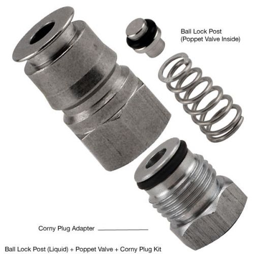 Ball lock post liquid w/ poppet valve &amp; corny plug adapter - for cornelius kegs! for sale