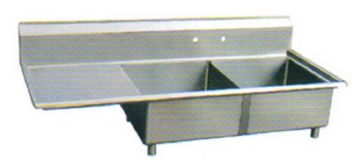 Stainless Steel 76.5&#034; Deep-Drawn Sink (2) Two Compartment w Left Drainboard